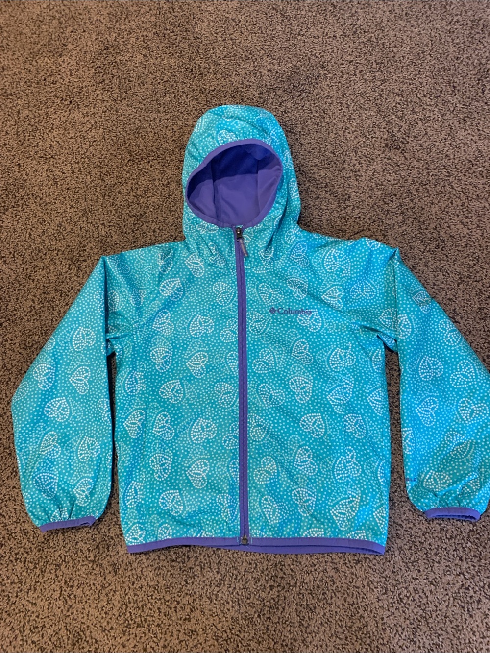 Columbia Girls XS Turquoise Hooded & Lined Jacket with Purple Trim